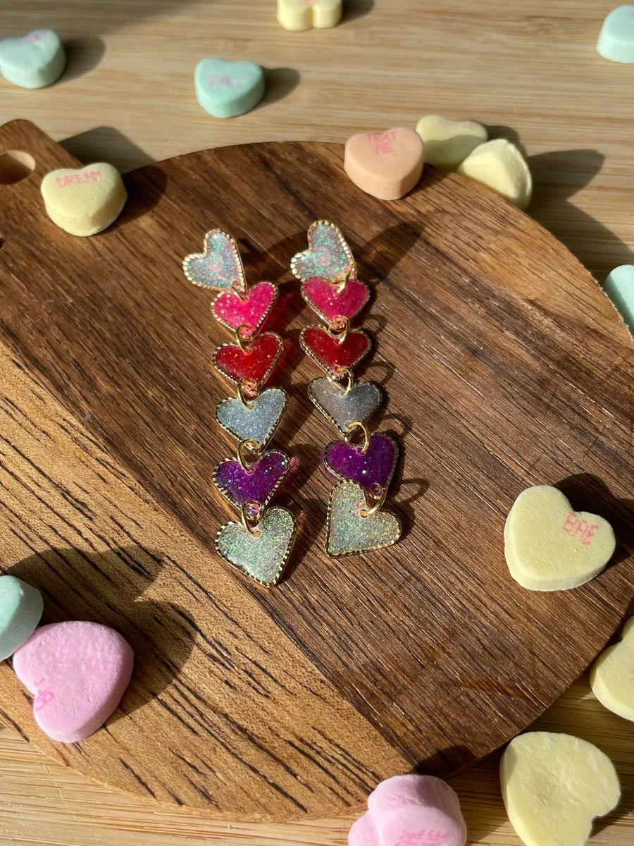 Long Glittery Heart Dangles